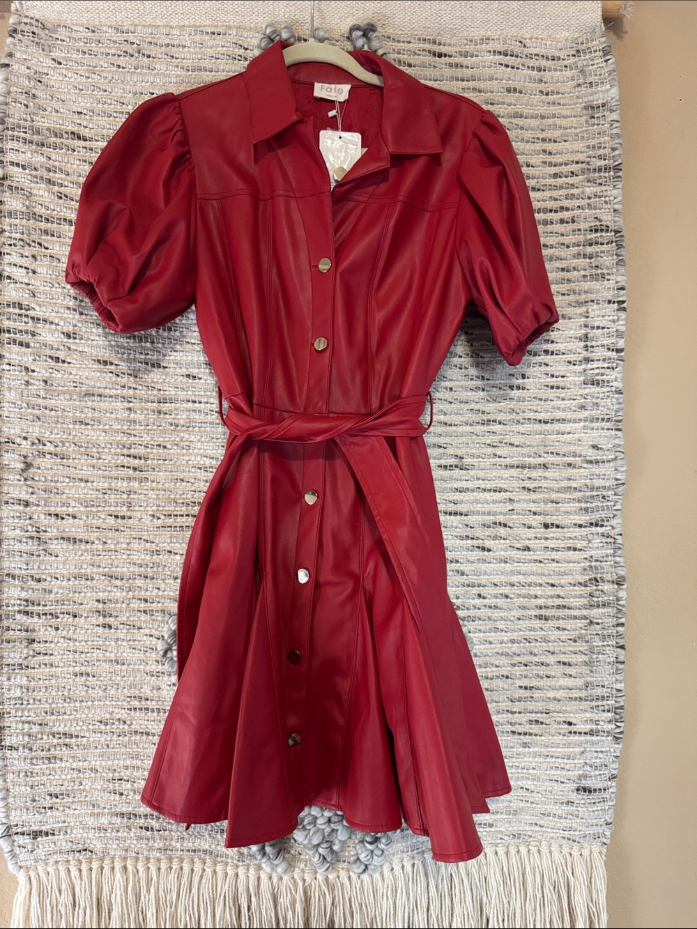 Fate Red Faux-Leather Puff-Sleeve Mini Dress